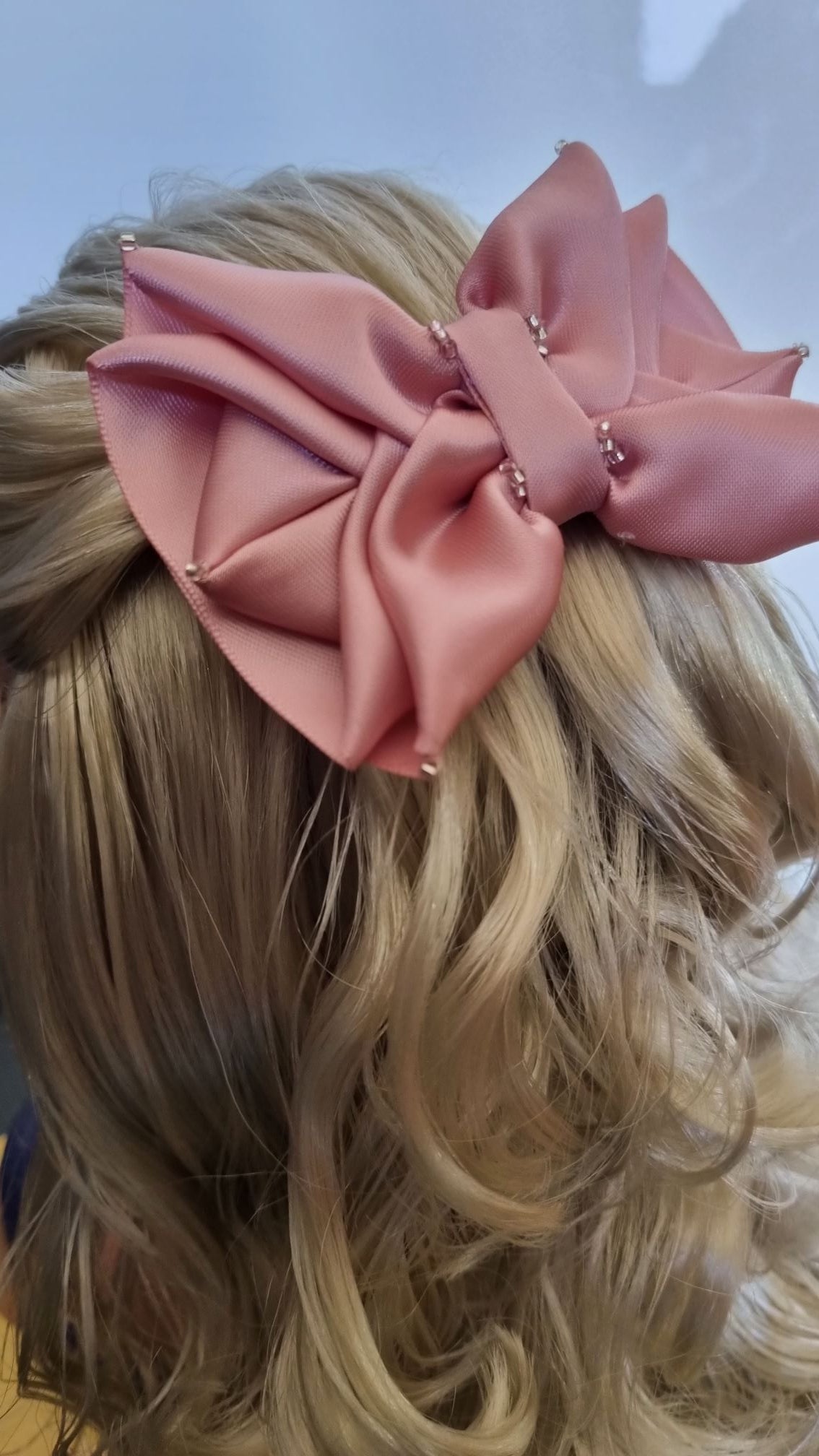 Blush Pink Satin Hair Bow Barrette LPA012
