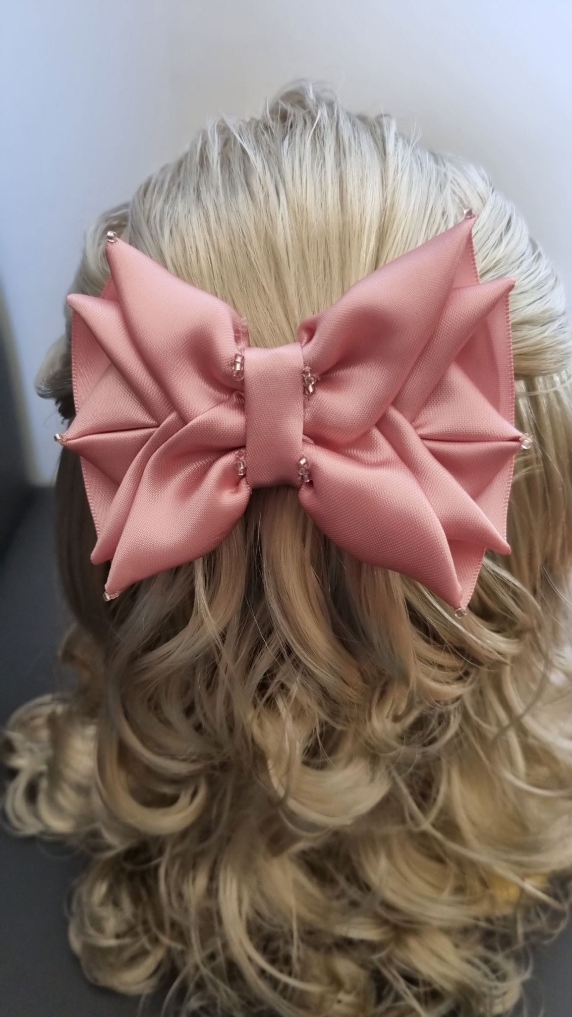 Blush Pink Satin Hair Bow Barrette LPA012