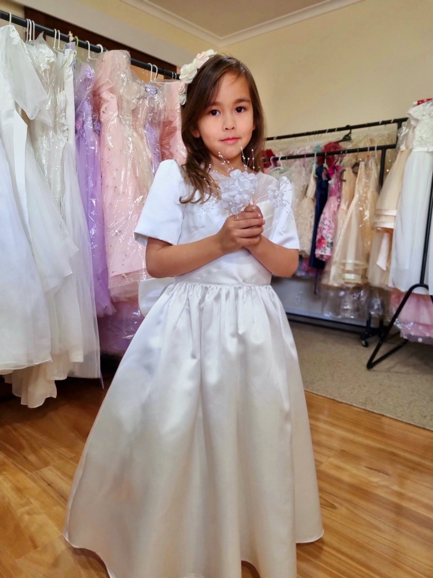 Georgia White Ivory Flower Girl, Communion, Formal Dress - LPD024