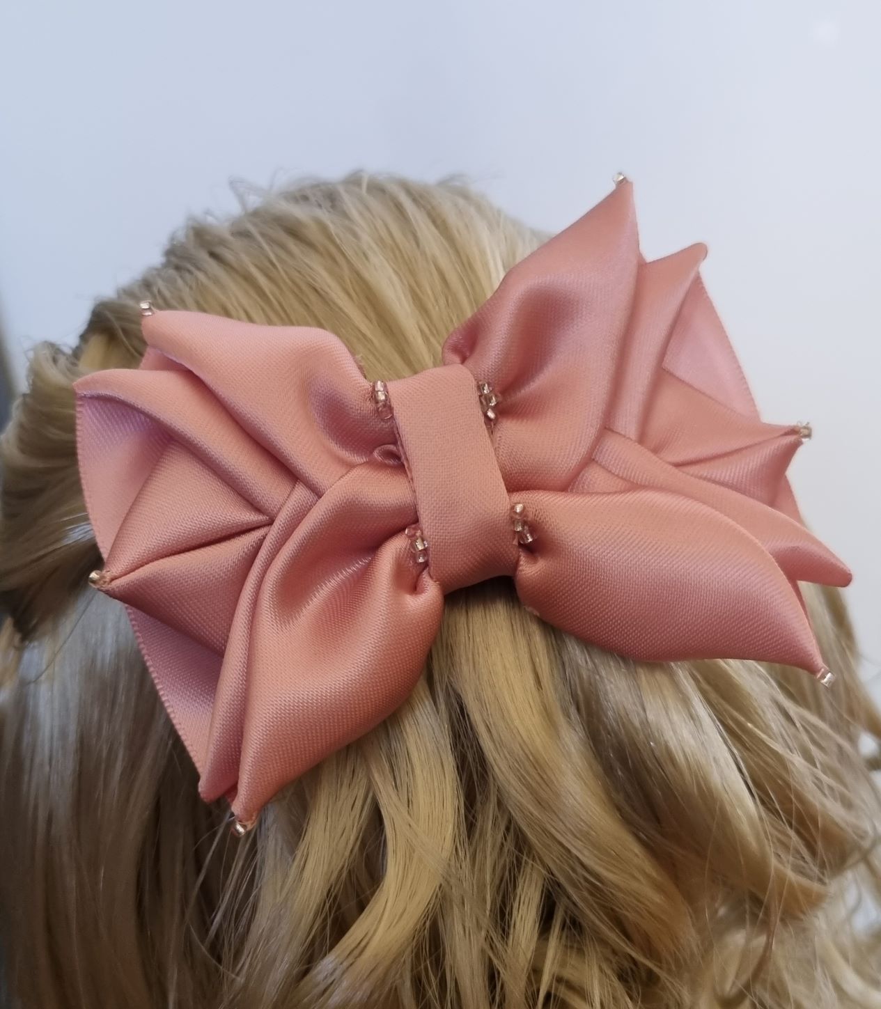 Blush Pink Satin Hair Bow Barrette LPA012