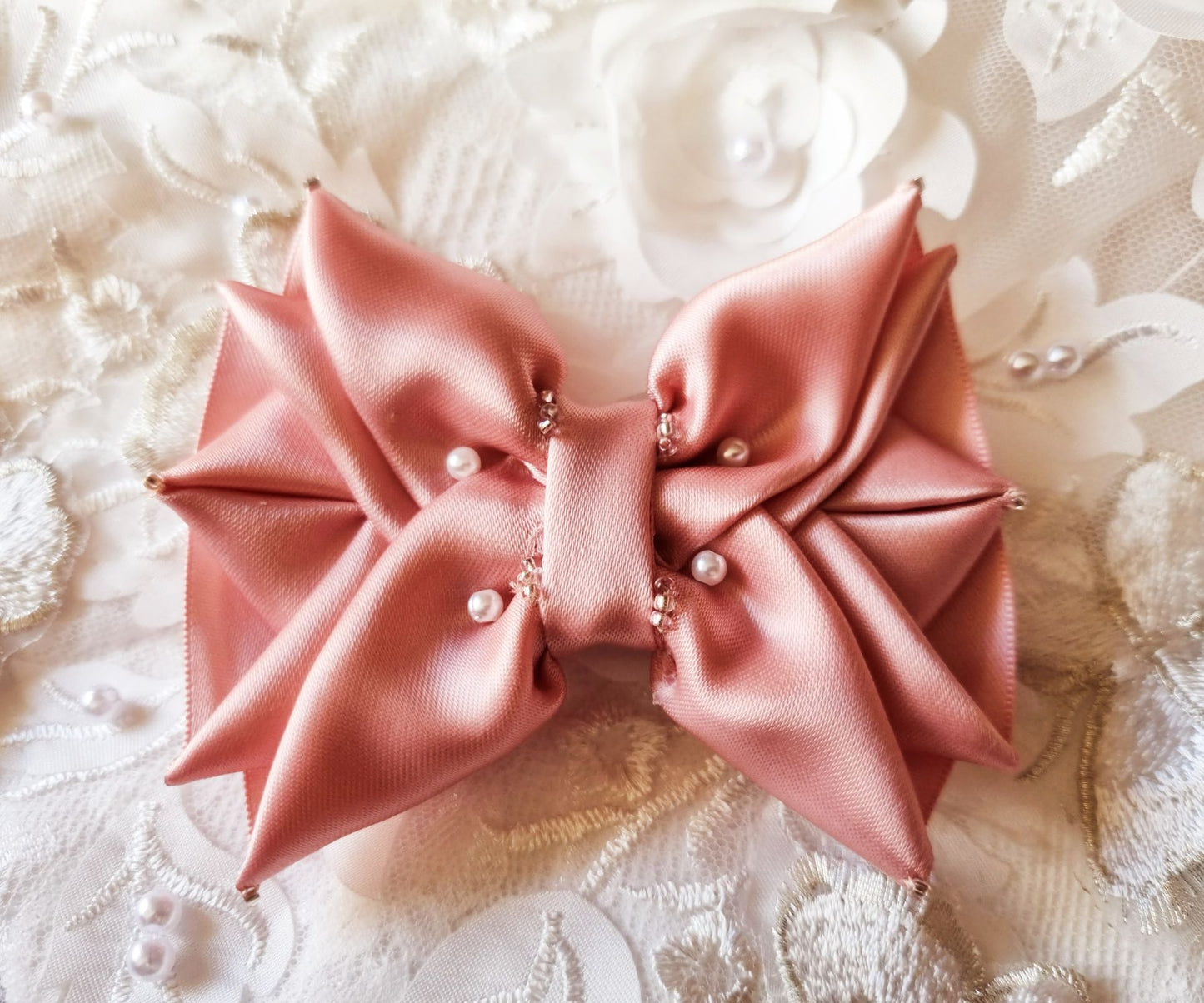 Blush Pink Satin Hair Bow Barrette LPA012
