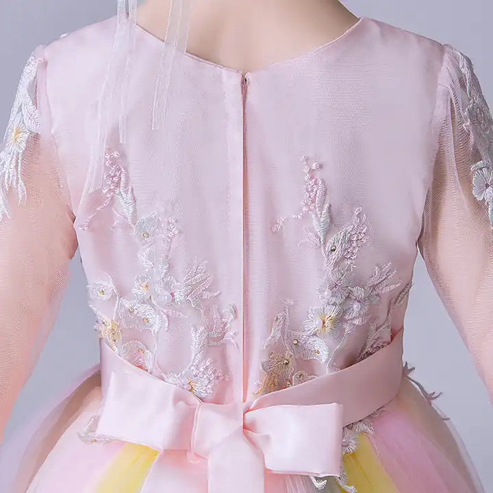 Ayla Junior Sleeves Birthday Rainbow Tulle Dress- LPD069