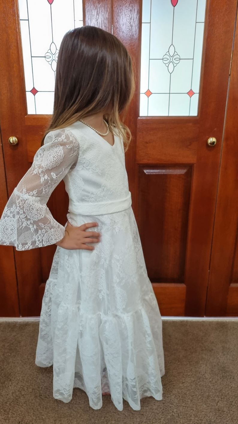 Eliza White Flower Girl, Holy Communion, Boho-Chic Lace Dress- LPD002