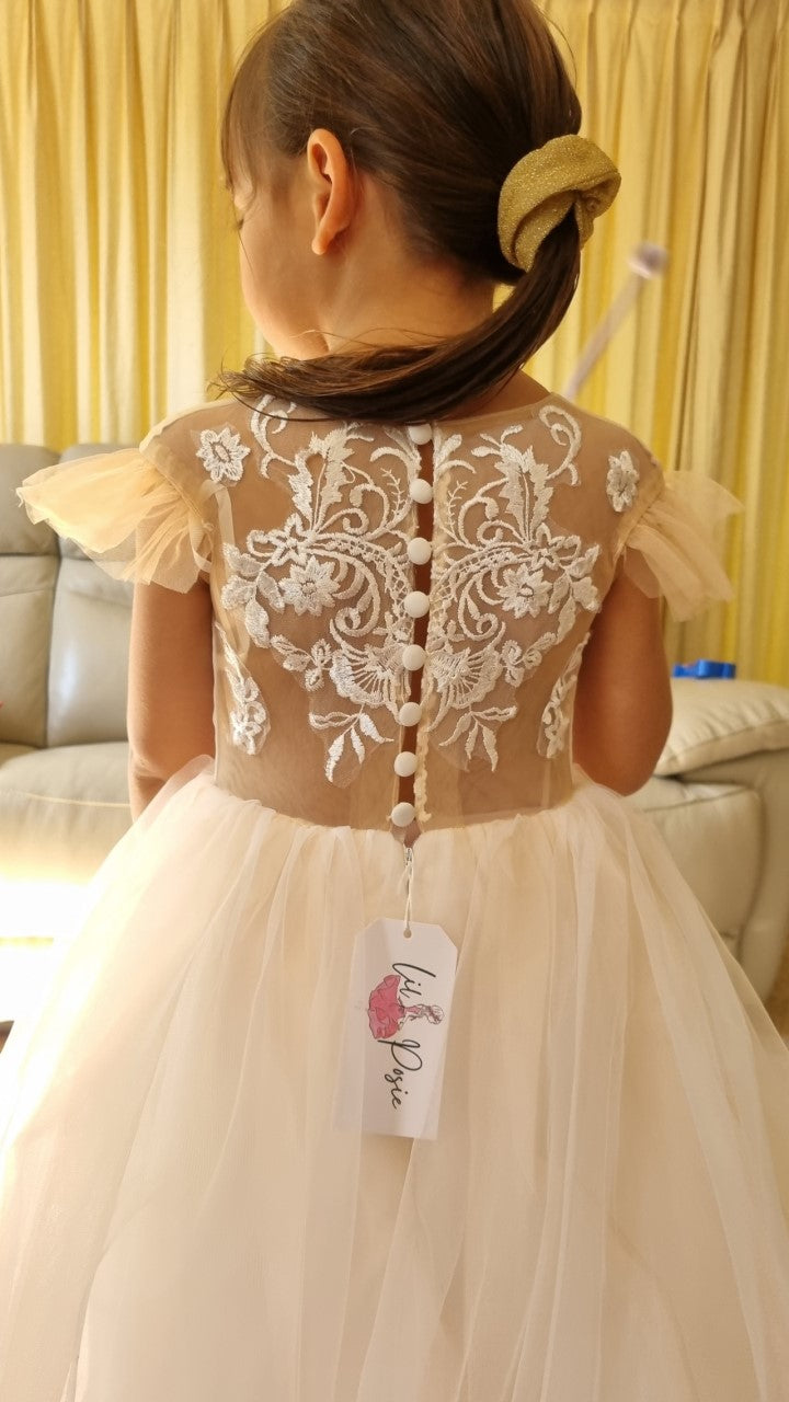 Natalie Off-White/Beige Flower Girl, Special Occasopns Dress- LPD086