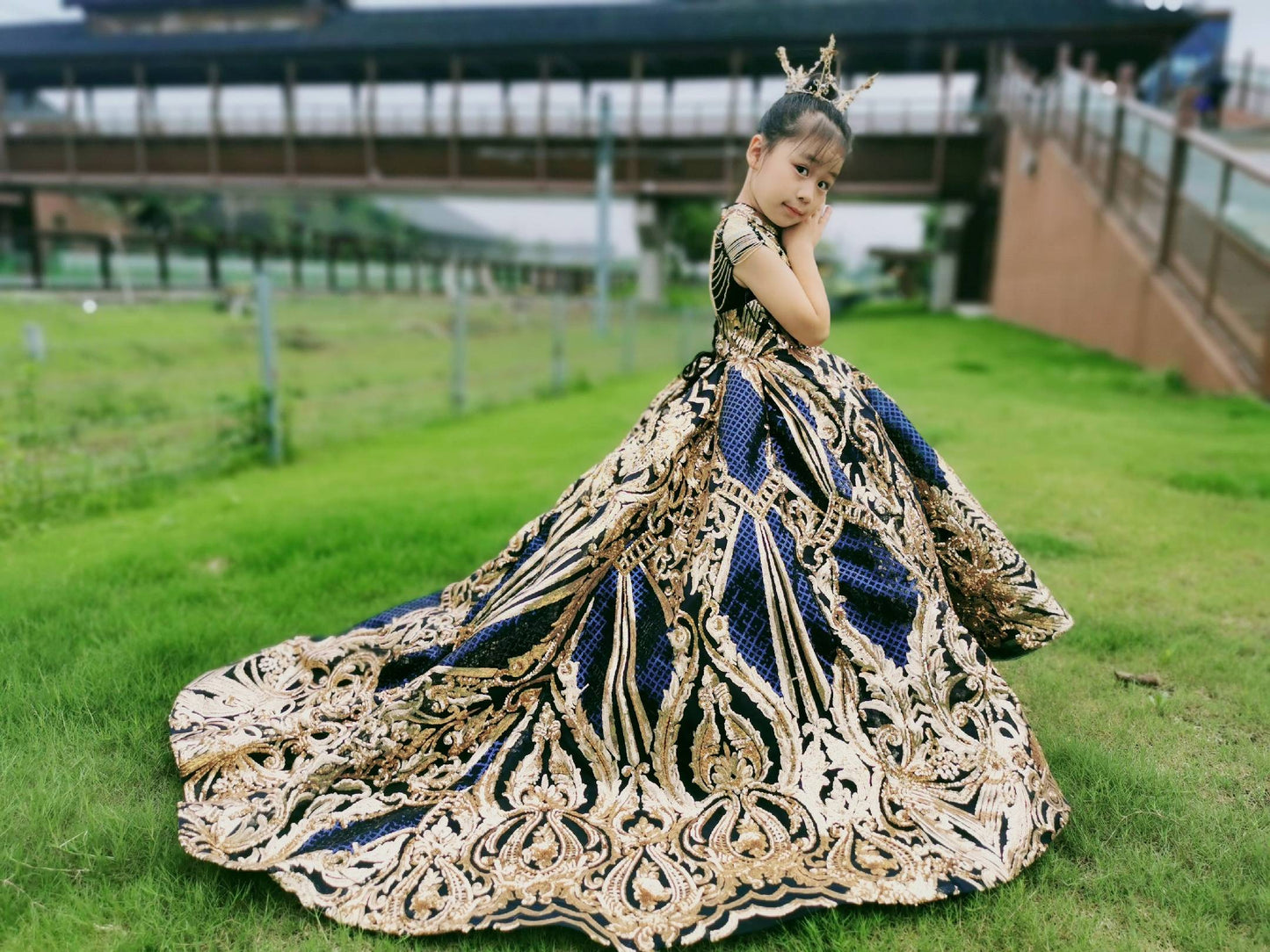 SLPD012 - Blue Royal Pageant Evening Gown