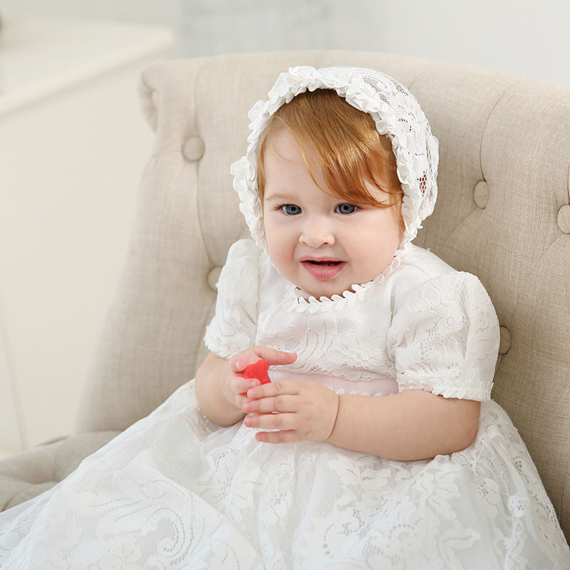 Christina White Christening/Baptism Dress with Bonnet- LPD071