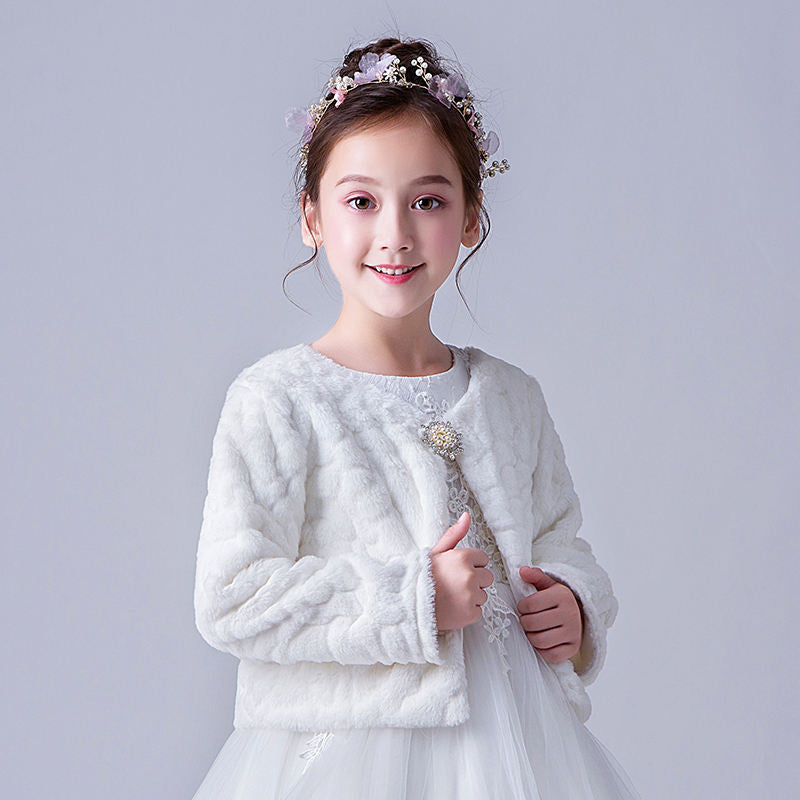 Grail White Shrug Flower Girl Princess Faux Fur Jacket LPD077