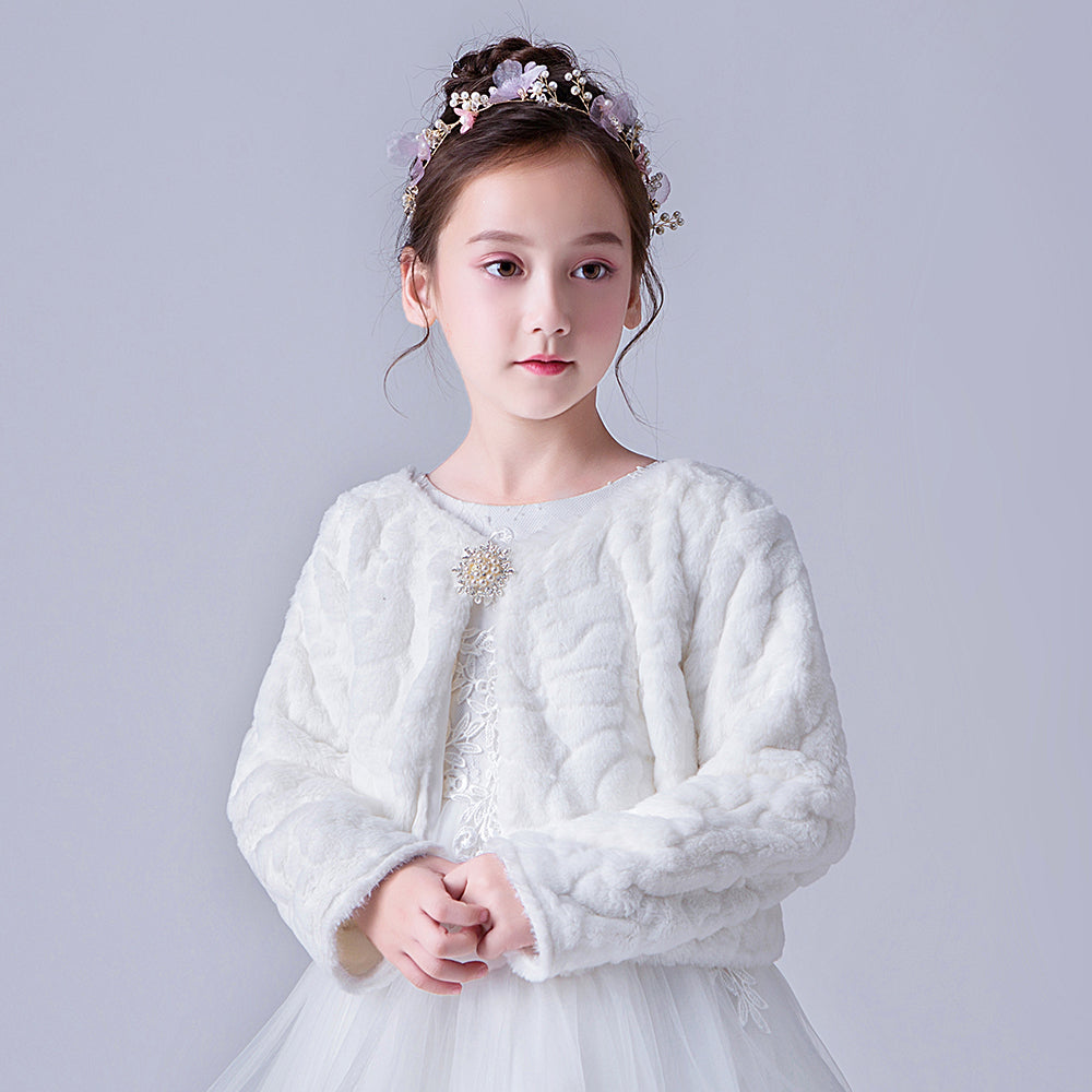 Grail White Shrug 'Flower Girl Princess Faux Fur Jacket' LPD077