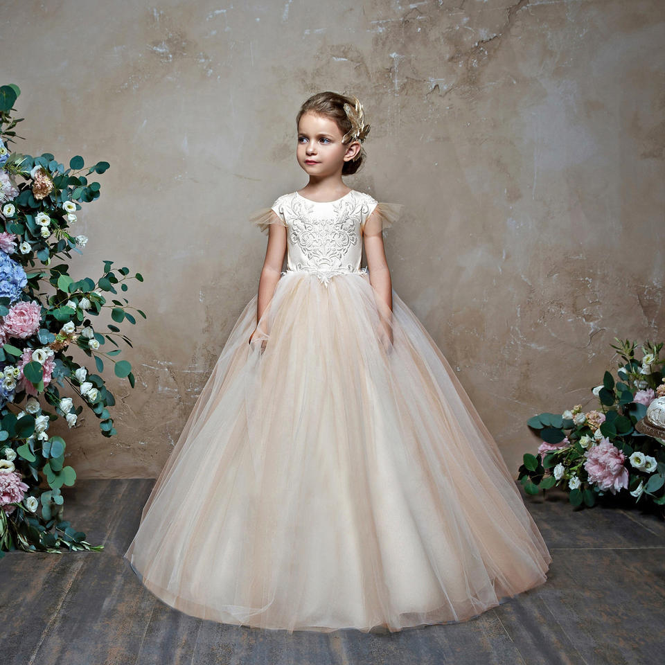 SLPD015 Lace Tulle Flower Girl, Prom Ball Gown