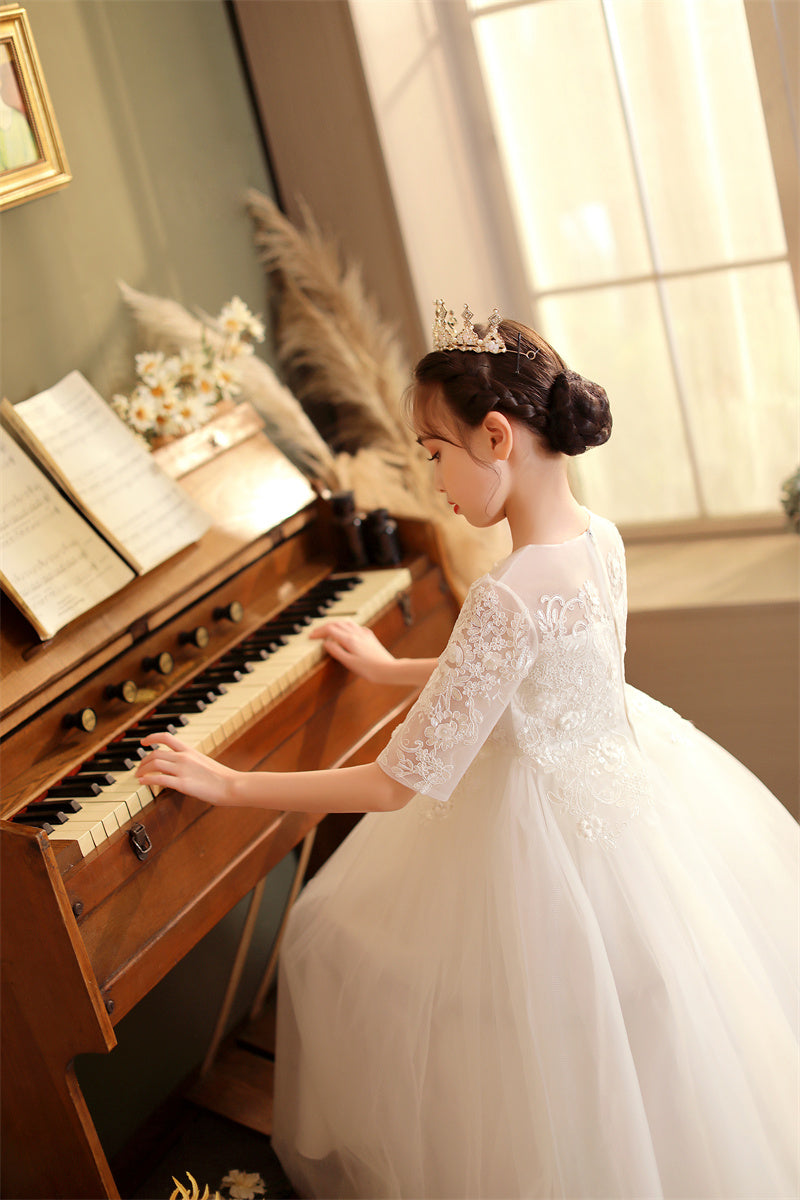 Elena White Flower Girl, Communion, Formal Occasions Dress - LPD020