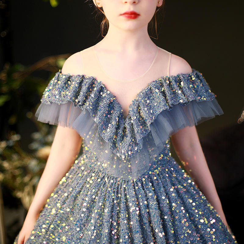 Opal Elegant Blue Sequined Princess Ball Gown