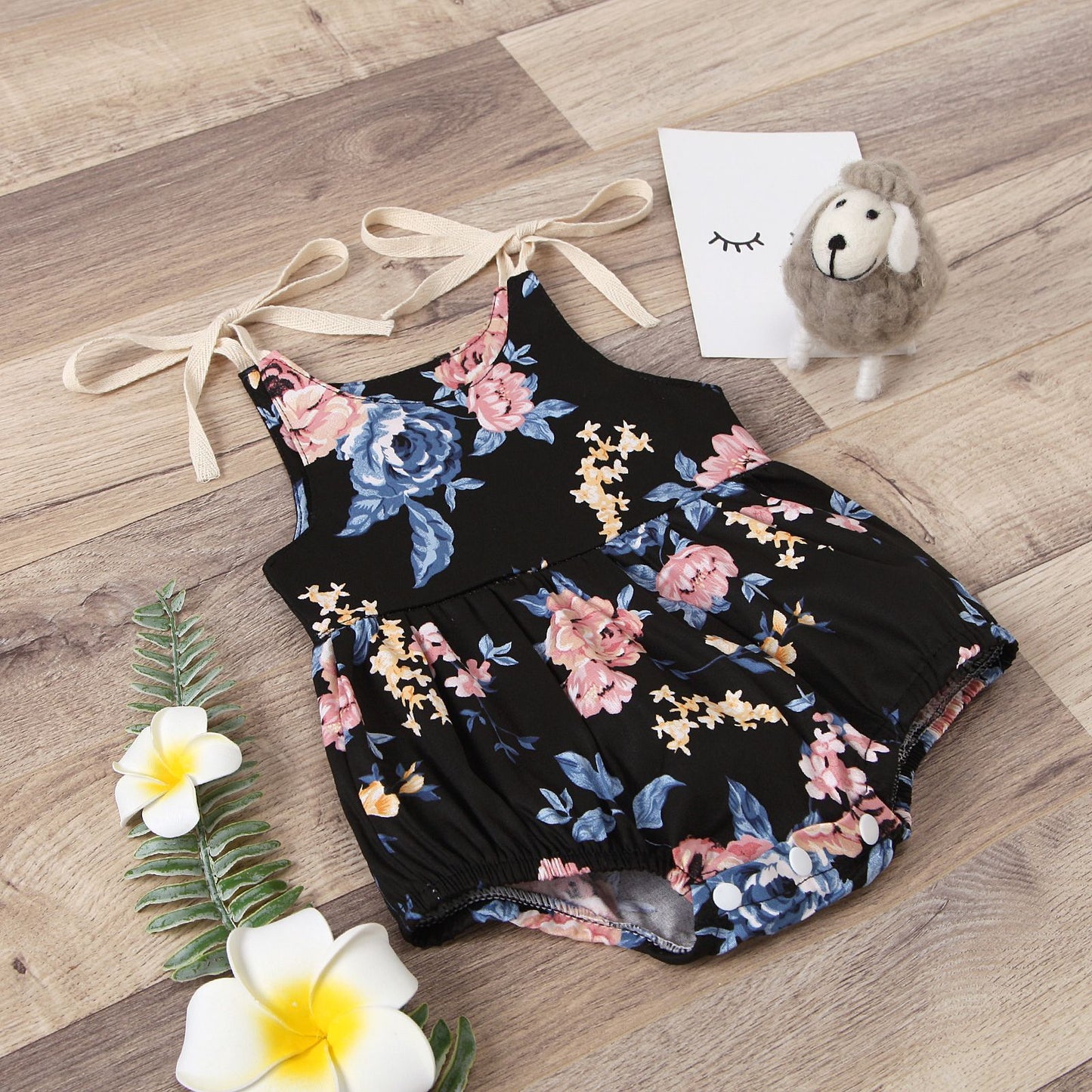 Gabriella Sweet Baby Black Floral Print Romper - LPD046