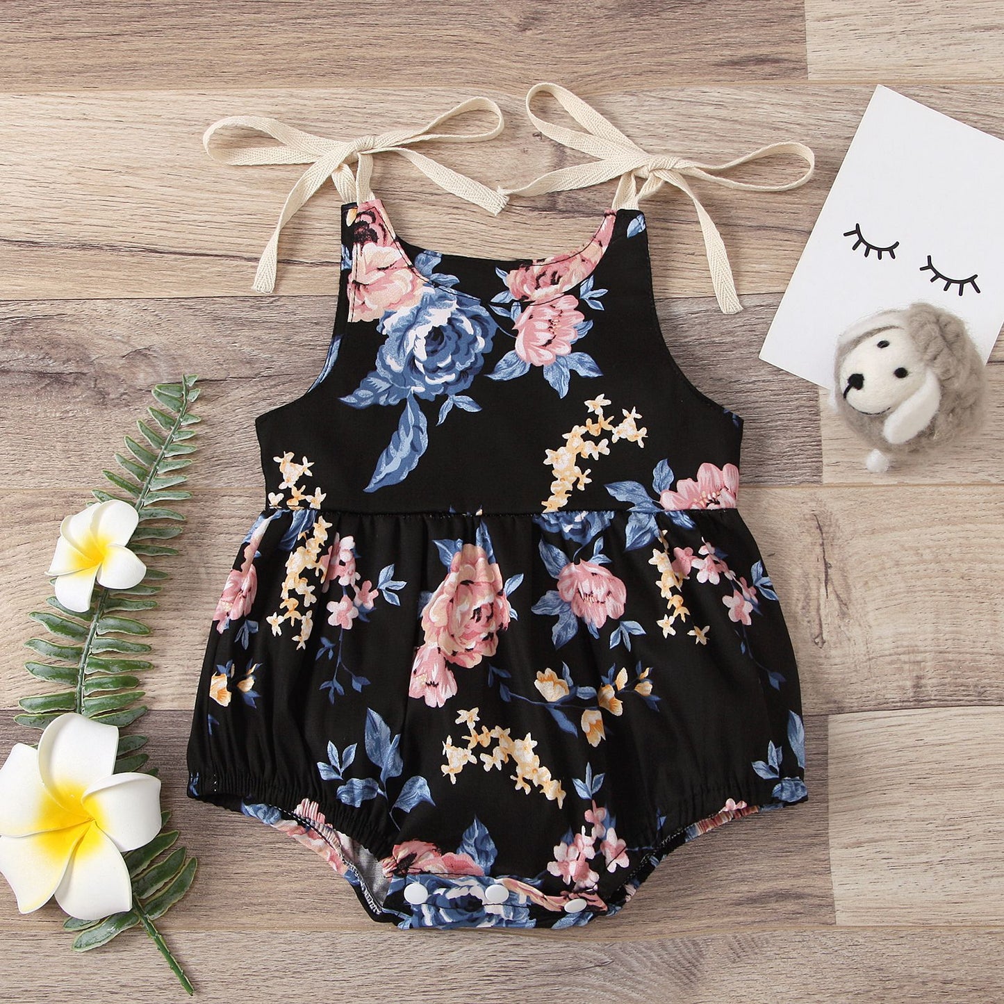 Gabriella Sweet Baby Black Floral Print Romper - LPD046