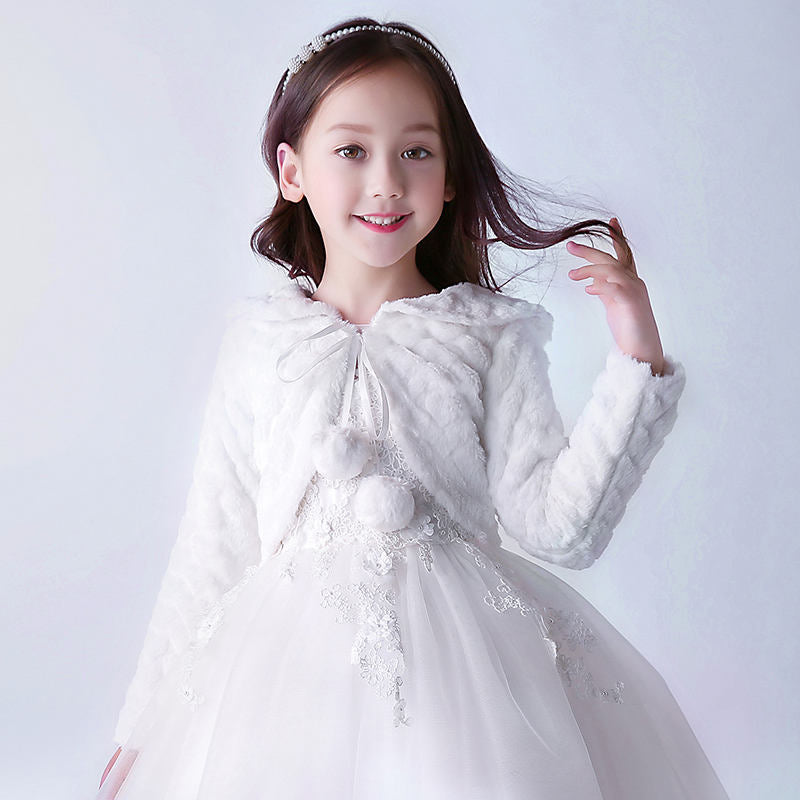 Meriele White 'Flower Girl Princess Faux Fur Jacket' LPD078