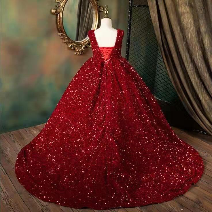 SLPD013 Sequined Red Pageant Ball Gown