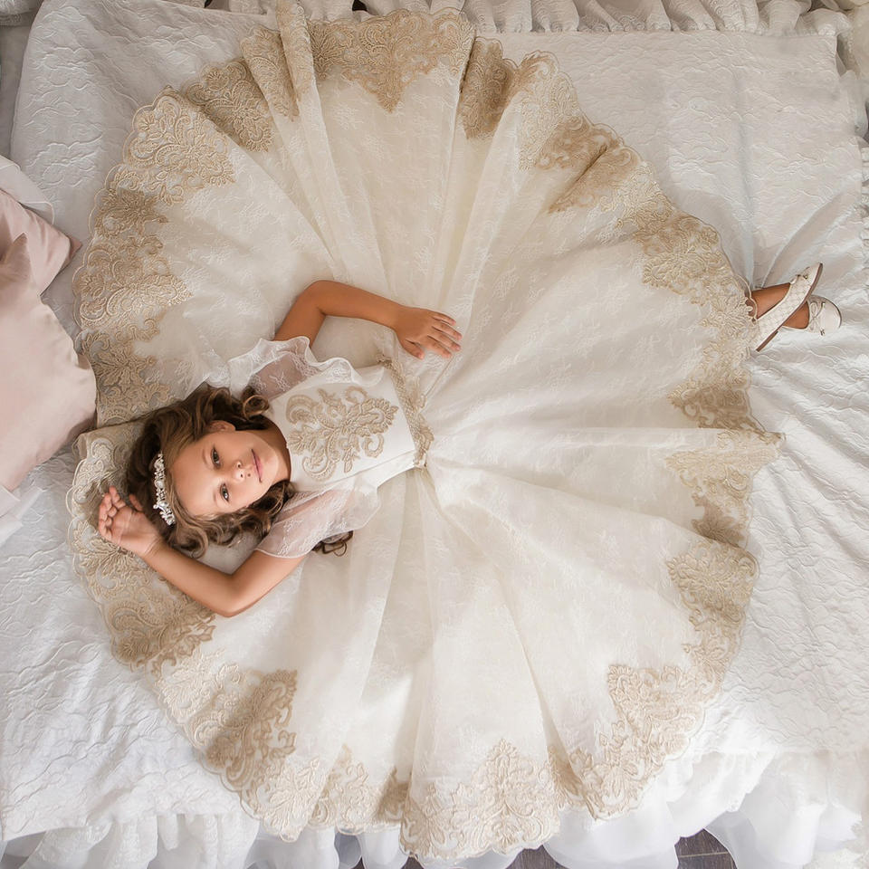 Charlotte Ivory Princess, Flower Girl Dress- LPD084