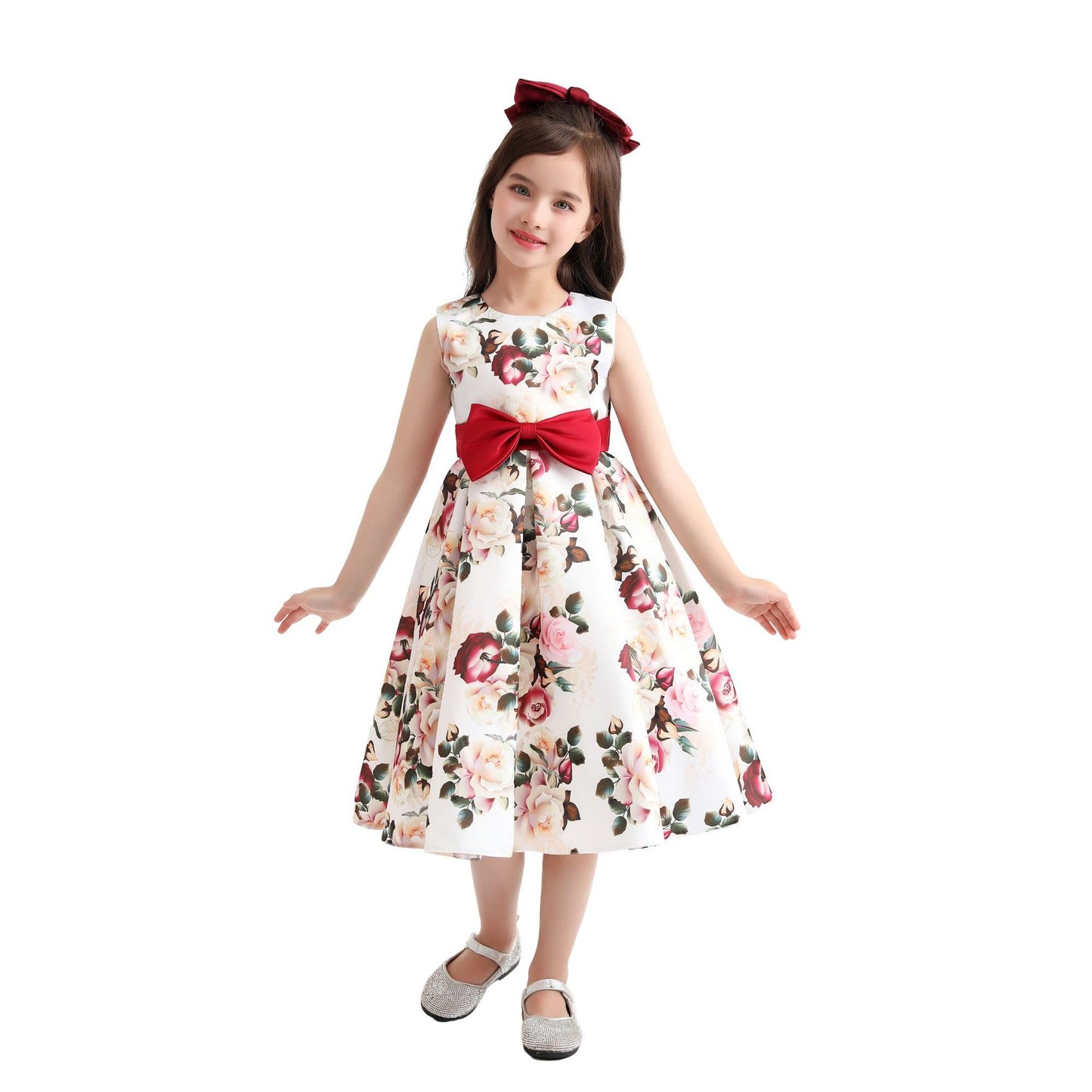 Clara Red Bow Satin Birthday, Flower Girl, Cocktail Dress- LPD010