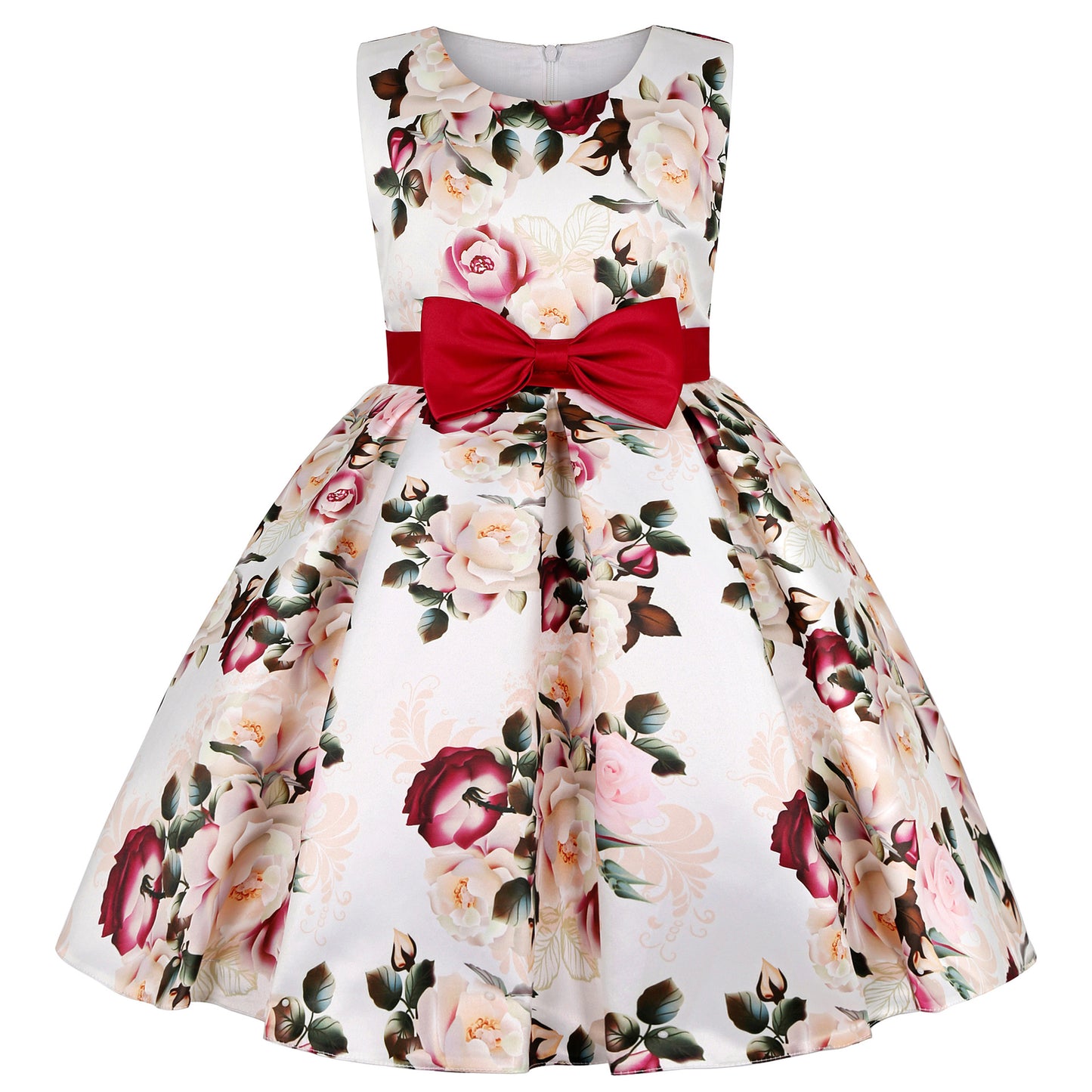 Clara Red Bow Satin Birthday, Flower Girl, Cocktail Dress- LPD010