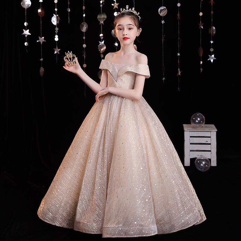 Perry Beige Elegant Tie-Back Shimmering Ball Gown