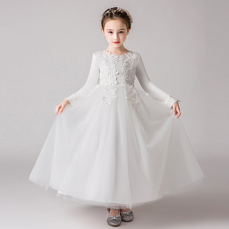 Annie White Long Sleeve Flower Girl, Holy Communion, Formal Dress LPD091