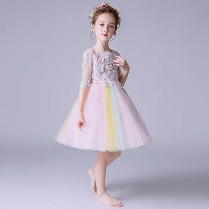 Ayla Junior Sleeves Birthday Rainbow Tulle Dress- LPD069