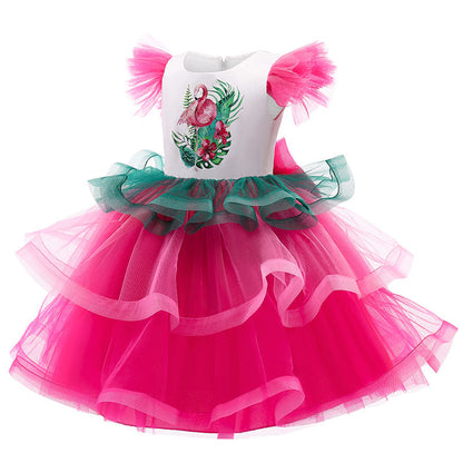Barbie Inspired Pink Flamingo Print Birthday, Costume Party Dress LPD092