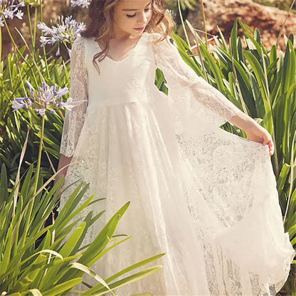 Eliza White Flower Girl, Holy Communion, Boho-Chic Lace Dress- LPD002