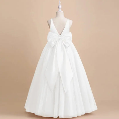 S1 Audrey White/Ivory Satin Flower girl, Holy Communion, Birthday Dress