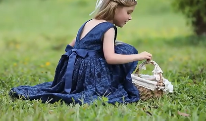 Raelyn Navy Blue Lace Flower Girl Dress- LPD080