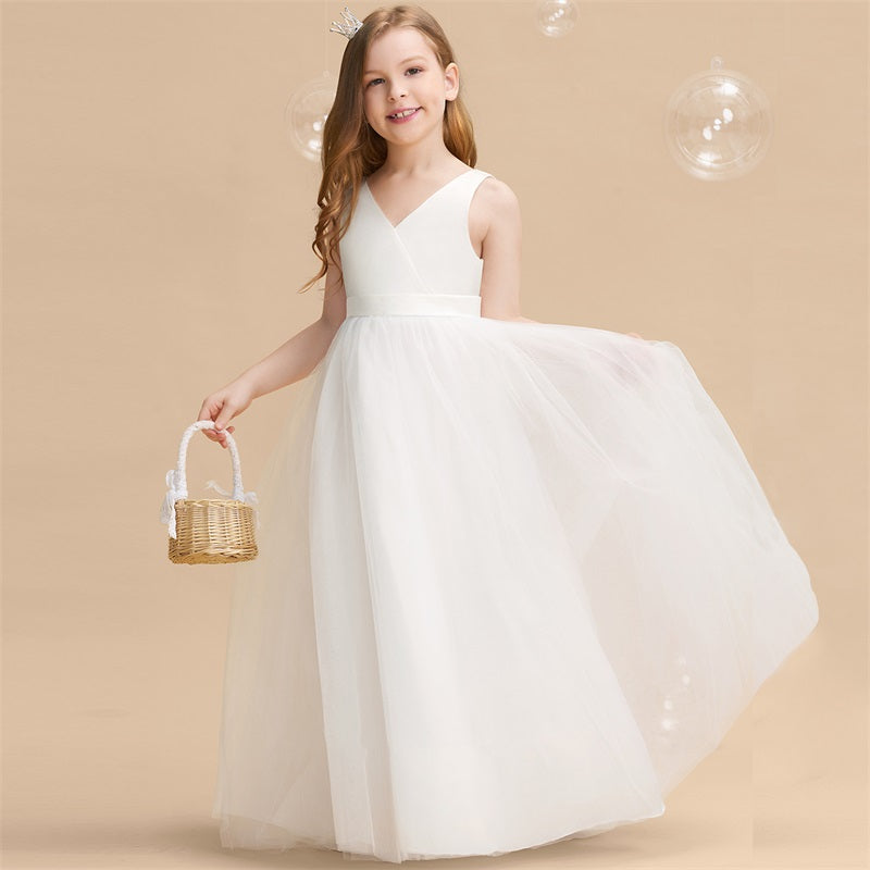 S1 Audrey White/Ivory Satin Flower girl, Holy Communion, Birthday Dress