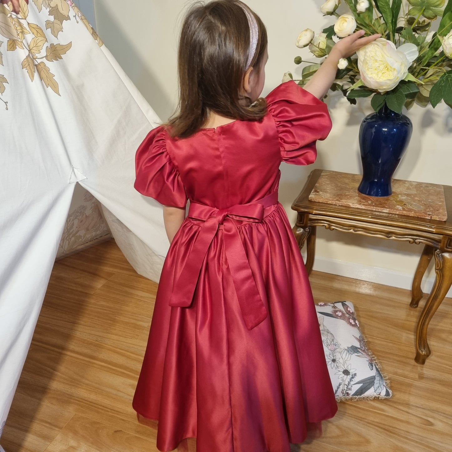 Ruby Red Satin Birthday, Christmas Fancy Ball Gown- LPD005