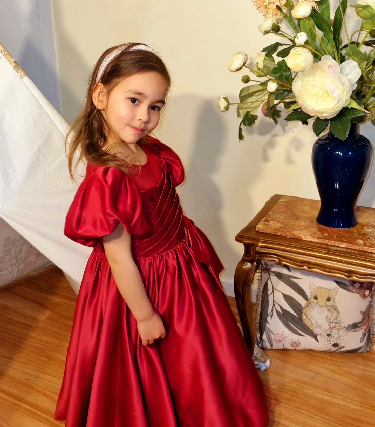 Ruby Red Satin Birthday, Christmas Fancy Ball Gown- LPD005