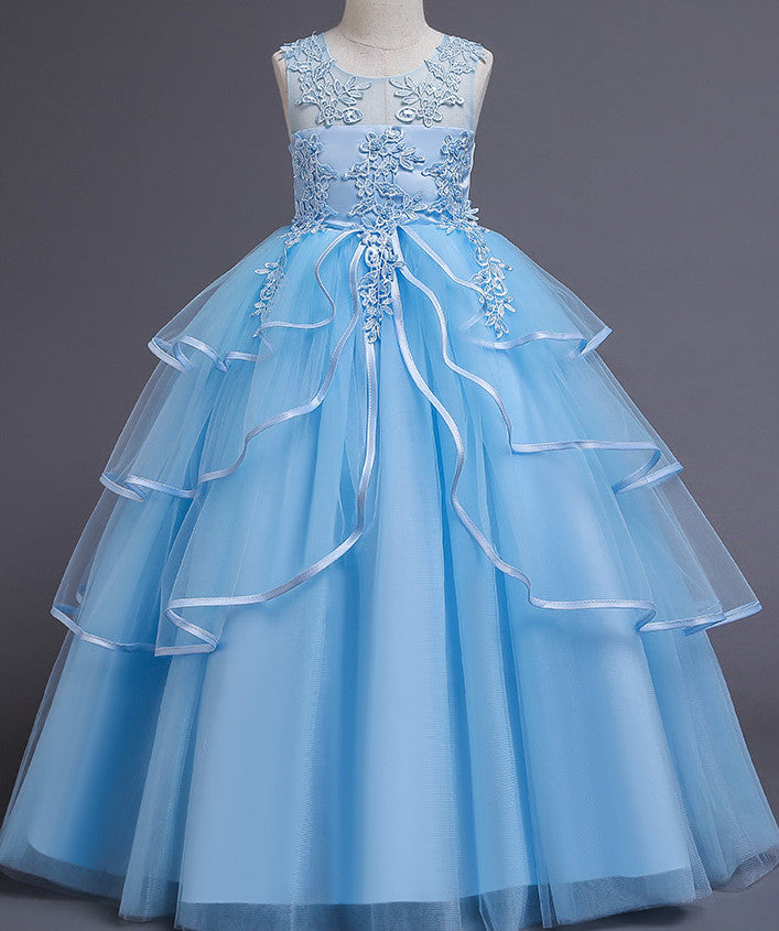 Mariane Baby Blue Embroidered Flower Girl, Formal Occasion Dress- LPD004