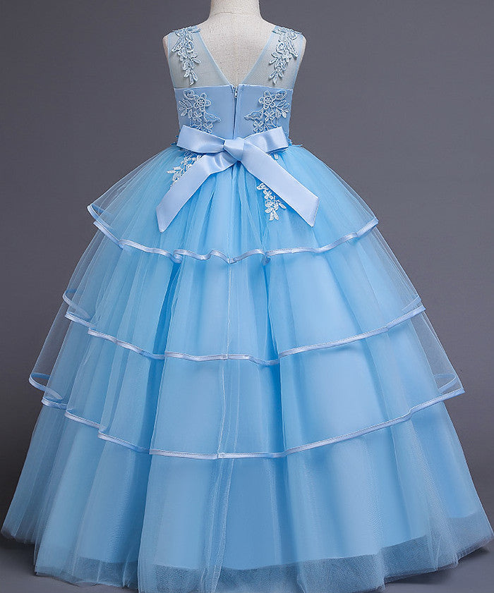 Mariane Baby Blue Embroidered Flower Girl, Formal Occasion Dress- LPD004