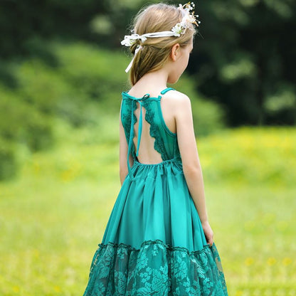 Jaica Green Boho-Chic Lace Dress- LPD073
