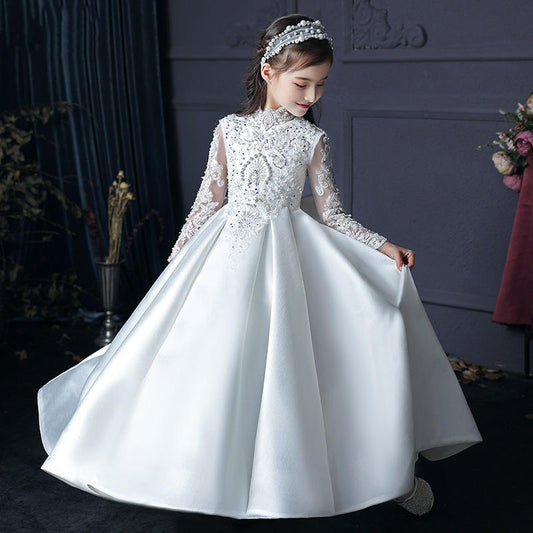 SLPD014 White Ivory Beaded Embroidery Princess Pageant/Ball Gown