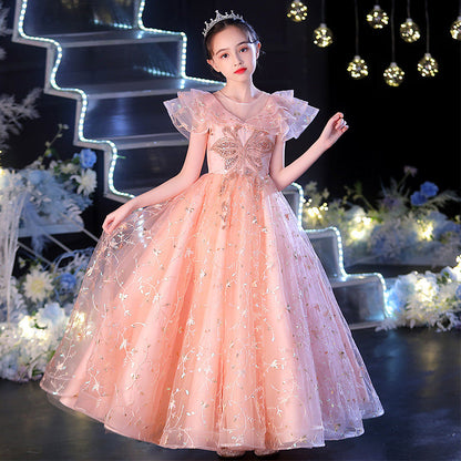 Genevieve Peach Pink Butterfly Beading Formal Dress