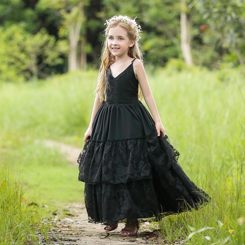 Boho black lace top dress