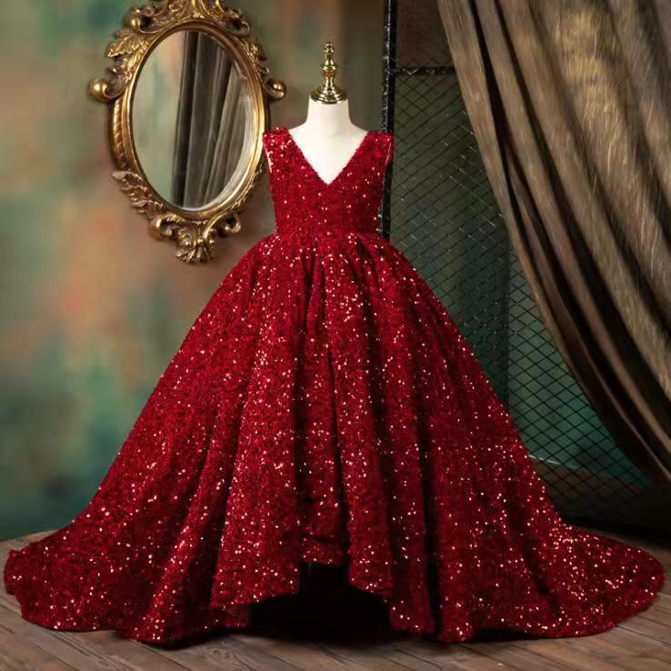 SLPD013 Sequined Red Pageant Ball Gown
