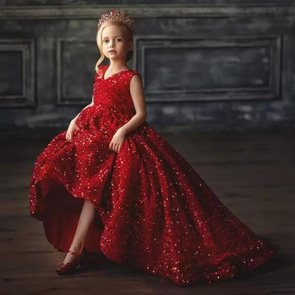SLPD013 Sequined Red Pageant Ball Gown