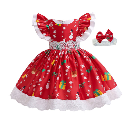 Crissy Red Snowman Print Dress- LPD030