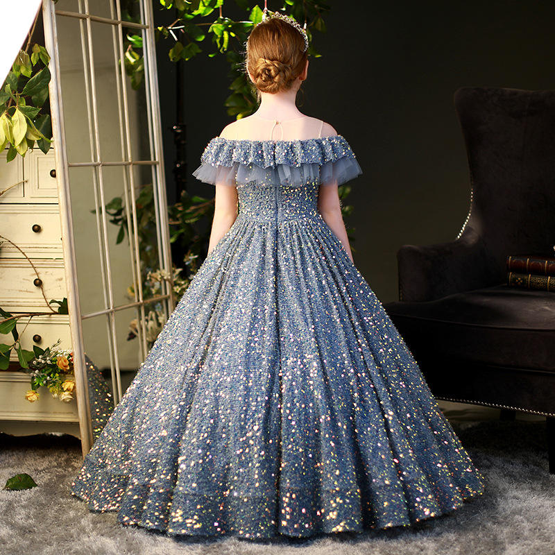 Opal Elegant Blue Sequined Princess Ball Gown