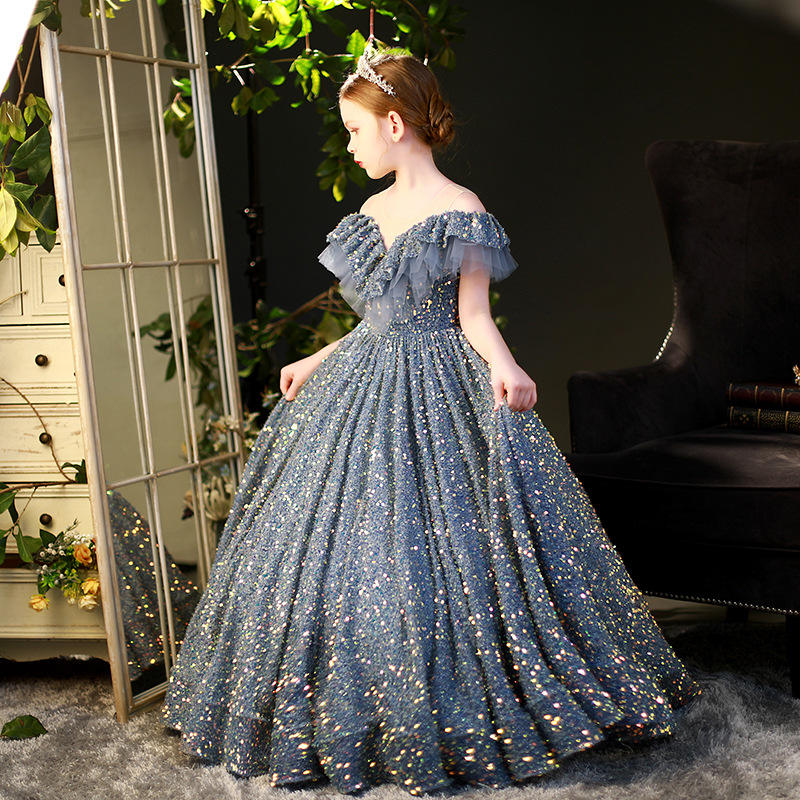 Opal Elegant Blue Sequined Princess Ball Gown
