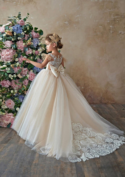 SLPD015 Lace Tulle Flower Girl, Prom Ball Gown