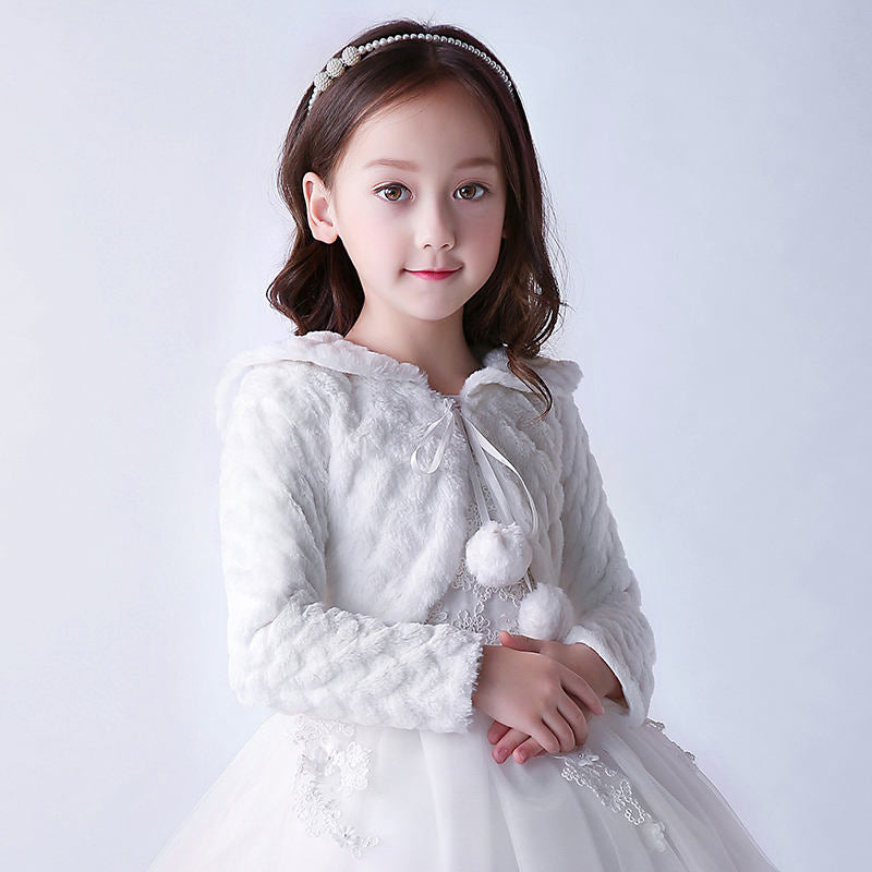 Meriele White 'Flower Girl Princess Faux Fur Jacket' LPD078