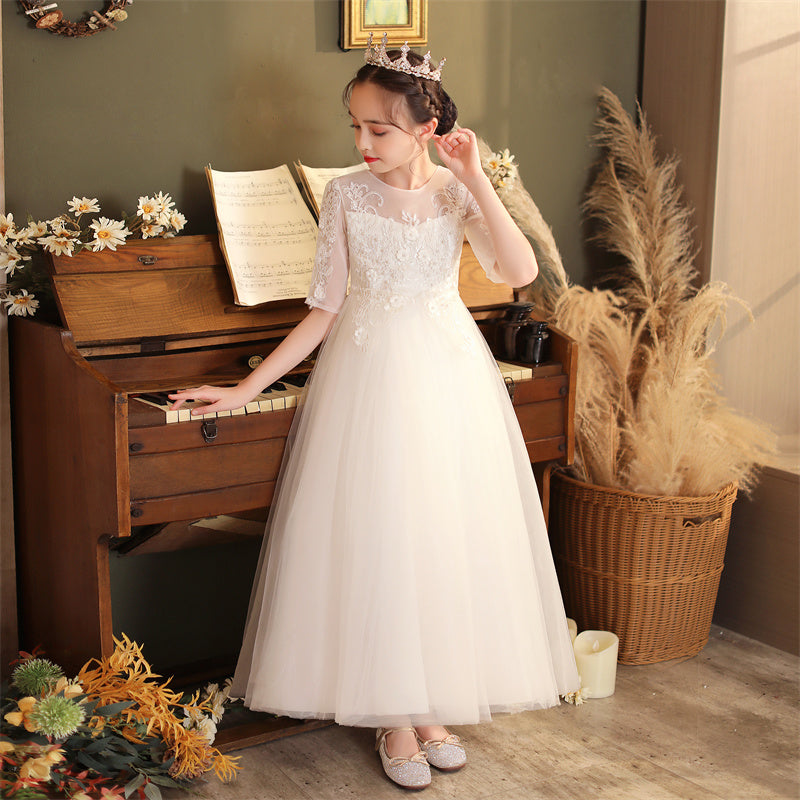 Elena White Flower Girl, Communion, Formal Occasions Dress - LPD020