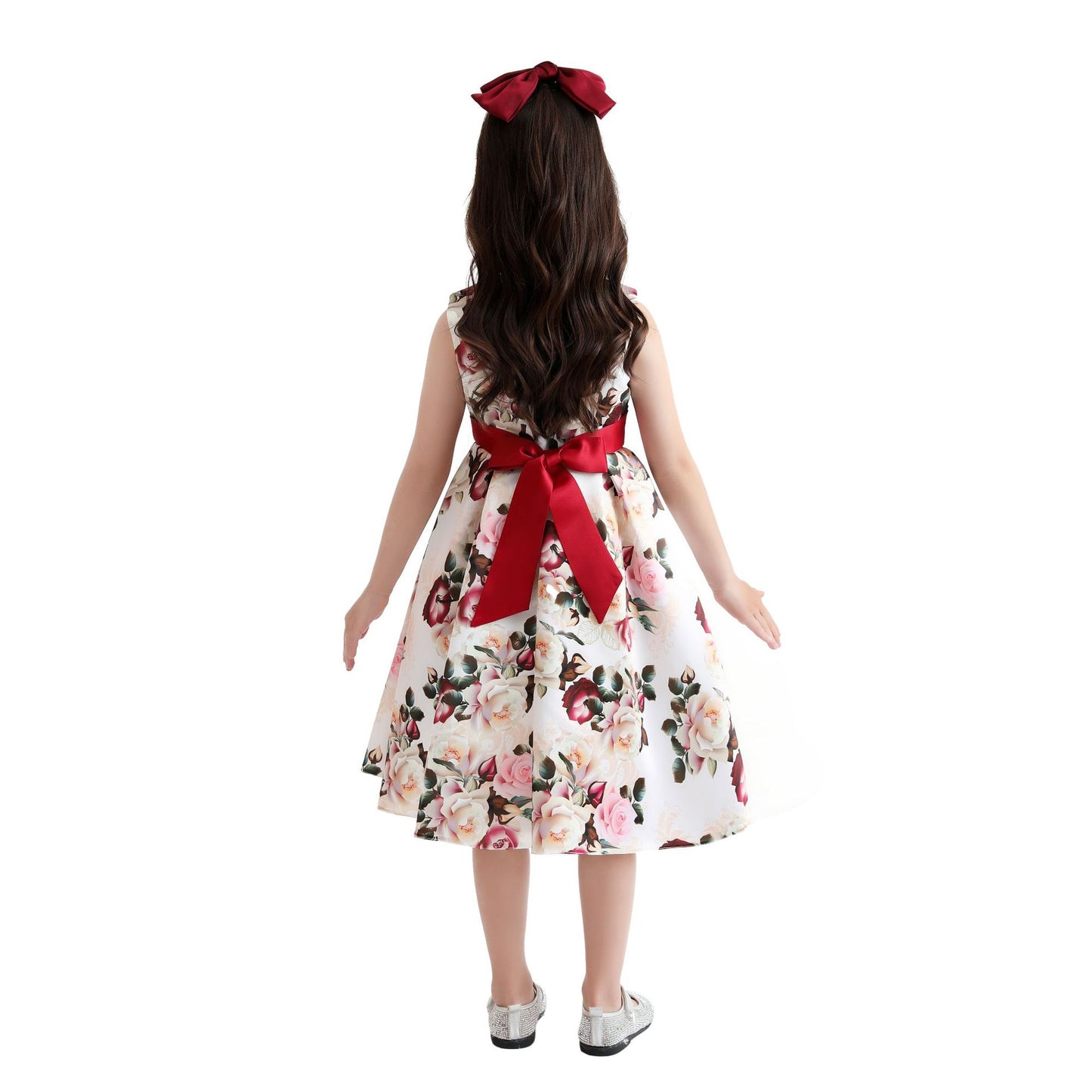 Clara Red Bow Satin Birthday, Flower Girl, Cocktail Dress- LPD010