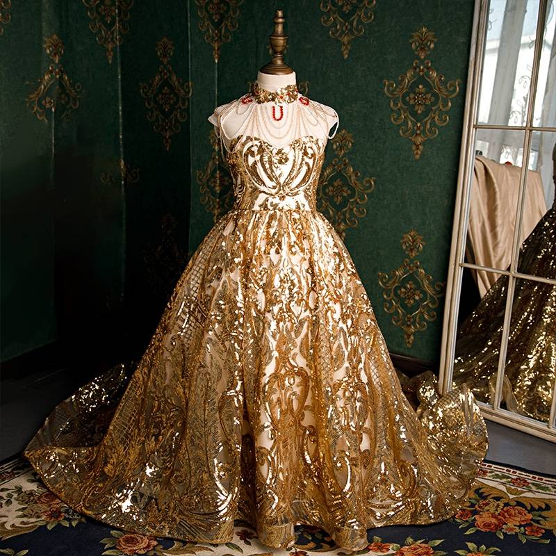 SLPD010 - Gold Royal Pageant Evening Gown